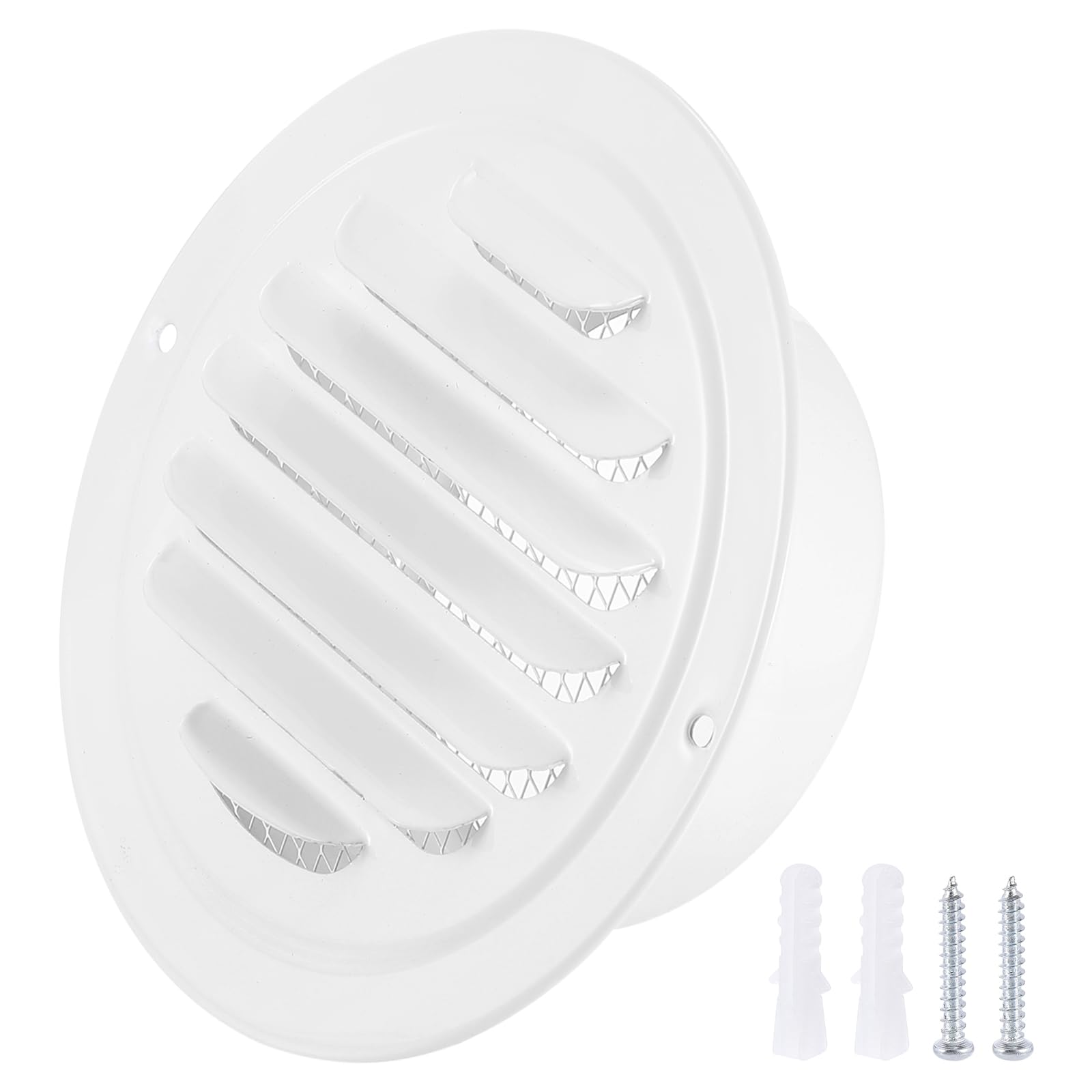 PATIKIL 4" Round Air Vent Cover, 304 Stainless Steel Louvered Wall Inlet Outlet Grill Screen Mesh Ducting Soffit Vent with Screws for Ventilation, White