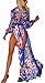 UGET Women's Colorful Floral Boho Beach Dress Split Long Cover Up Dress US 4-6 /L Blue