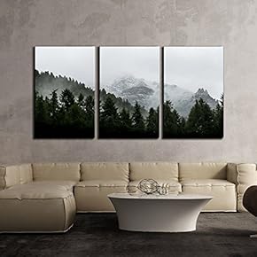 3 Piece Canvas Wall Art - Landscape with Mountain with Fog - Modern Home Art Stretched and Framed Ready to Hang - 16"x24"x3 Panels