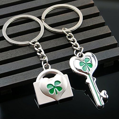 Collections of Keychain Key Rings for a Couple of Lovers, 1-Pair (Key | Lock - Four Leaf Clover)