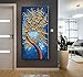 BACCOW Vertical Blue Gold Oil Hand Painting on Canvas 2448, 3D Wall Art Abstract Artworks Trees Paintings, Framed Modern Home Decor