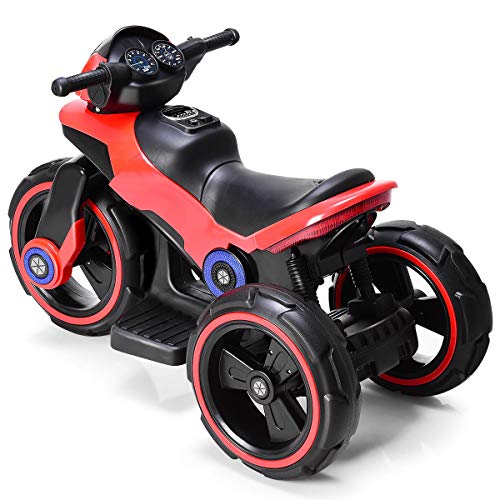 Costzon Kids Motorcycle 6V Bicycle 3 Wheels Battery Powered W/ MP3 for Boys & Girls, Children Electric Ride on (Red & Black)