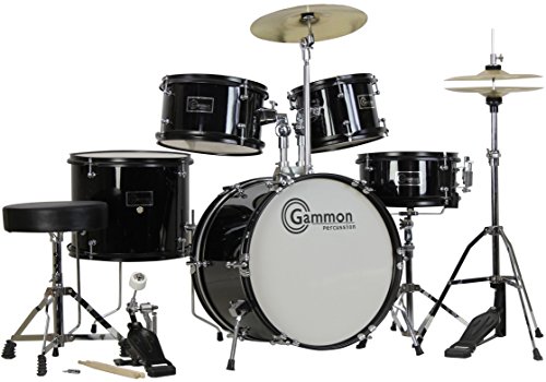 Gammon 5-Piece Junior Starter Drum Kit with Cymbals, Hardware, Sticks, & Throne - Black (Renewed) - Thumbnail 5