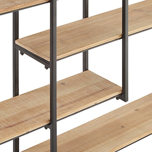 Rivet Modern Wood and Iron Shelves, 36.25" H, Natural and Black