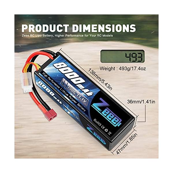 Zeee 3S Lipo Akku 11,1V 8000mAh 100C Hardcase Batterie mit Deans T Stecker für RC Evader BX Auto Car Truck LKW Truggy RC… – Bild 6