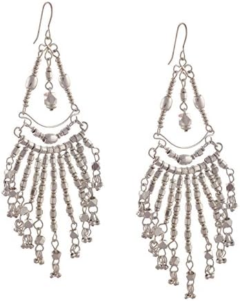 Ornamenta Fashion Jewelry Silver Tone Metallic Hook Dangler Tassel Earrings For Girls and Women