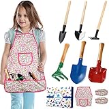 Kids Garden Tool Set, Geyiie Outdoor Yard Gardening Toys with Child Rake, Shovel and Trowel, Apron, Sleeve for Boys/Girls/Toddlers