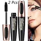4D Silk Fiber Lash Mascara, 2 Pieces Waterproof Long Lasting Eyelash Mascara, Silicone Brush Head, Smudge-Proof, Black (Color 1)