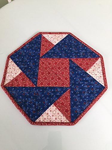 Patriotic Quilted Red White Cream Octagon Table Topper
