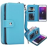 iPhone 8 Plus Case, iPhone 7 Plus Zipper Wallet Case, Pasonomi PU Leather Protective Shell Detachable Folio Flip Holster Carrying Case with Card Holder for Apple iPhone 8 Plus & 7 Plus (Blue)