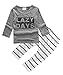 ZHUANNIAN Baby Boys Clothes 2PCS Outfit Set Long Sleeve Tops with Stripped Pants(Grey and Cream,12-18 Months)