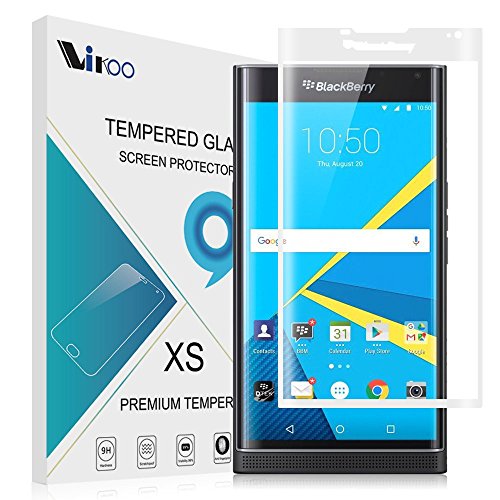 BlackBerry Priv Screen Protector, Full Screen Coverage 9H-Hardness Tempered Glass Screen Protector, Vikoo Ultra-thin Shatterproof Anti-Scratch HD Clear Ballistic Glass Screen Protector(White)