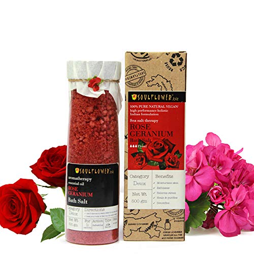 Soulflower Rose Geranium Bath Salt | Pain Relief, Body Pain, Relaxing Aroma, Moisturized Skin | Men & Women | Pure…