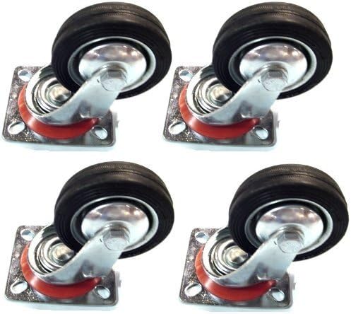 4 Pack - 4" Swivel Caster Wheels Rubber Base with Top Plate & Bearing Heavy Duty