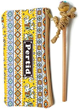 Perdit Crafts Style Striped Canvas Bag Pencil Case Pen Holder Cosmetic Bag Pouch Bag for Women Teen Girls with Stylus,Pancil Made Water Hyacinth Boxing Set Doll Famous Handicrafts No4-3