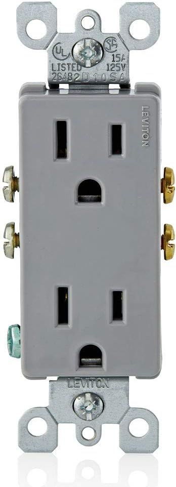 Leviton 5325-WMP 15 Amp, 125 Volt, Decora Duplex Receptacle, Residential Grade, Grounding, 10-Pack, White - Electrical Outlets - 