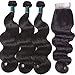 Brazilian Human Hair Body Wave Bundles with Closure(14 16 18+14) 100% Unprocessed Virgin Human Hair 3 Bundles with Closure 8A+ Upgrade Hair Bundles with Closure Free Part…