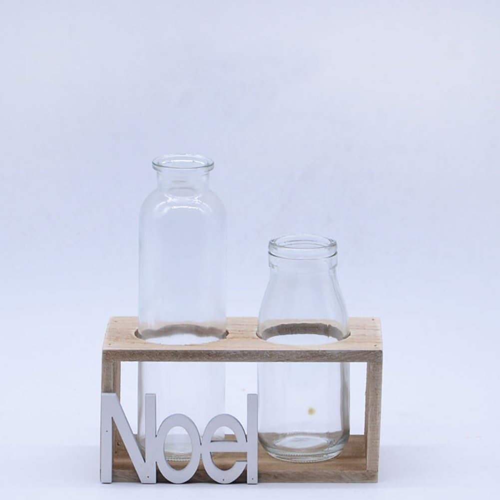 Glass Hydroponics Flower Stand ，Creativity Geometry Transparent Vase Container Hand Made Wooden Frame Desktop Flower Pot No Soil Cultivation Plant Home Gardening Flower Bracket Container Fashion Decoration Indoor Ornaments ( Size : S/2 Bottles )