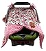 Dear Baby Gear Baby Car Seat Canopy Cover, Vintage Floral Pink on White, Pink Minky