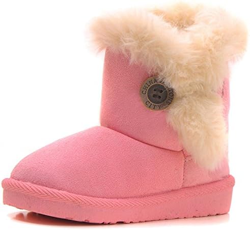 IOO Baby Girls Boys Plush-Filled Bailey Button Snow Boots Warm Winter Flat Shoes New Pink 33