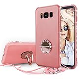 Henpone Galaxy S8 Plus Phone Case, Cute Girly Girls Glitter Rose Gold Cover Cases with Kickstand Ring Stand Luxury Diamond Sparkle Bling Samsung Galaxy S8 Plus Case for Women - Pink