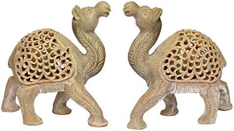 Antique Carved Soapstone camel Statue For Home Decor / Gift / For Festival Grey Standard