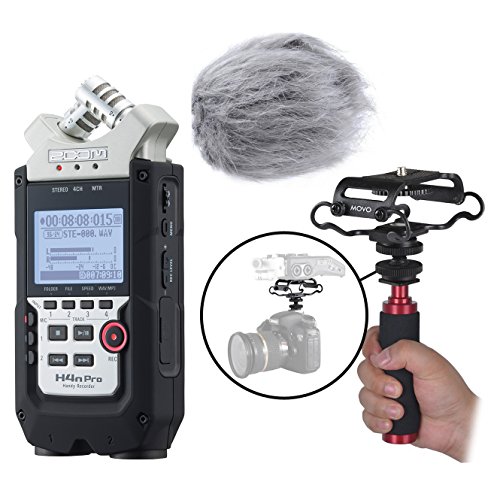 Zoom H4n PRO Multitrack Portable Digital Audio Recorder Bundle with Deadcat Windscreen, Shockmount, Camera Mount and Mic Grip