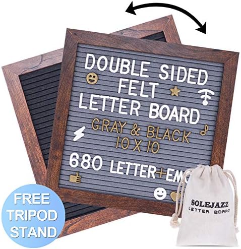SOLEJAZZ Felt Letter Board Double Sided Letter Board, Gray & Black Changeable Message Board with 680 Clean Cut Letters(2 Colors), Wood Frame Word Board for Quotes, Messages, Displays, Words & More