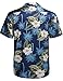 HOTOUCH Mens Hibiscus Tropical Shirt Aloha Hawaiian Shirts Satin Casual Button Down Shirt Navy Blue L
