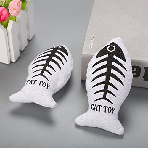 Afco Cat Biting Toy,Pet Cute Fish Shape Canvas Catnip Stuffed Scratch Board Playing Non-toxic size 16cm x 6cm (White) - Thumbnail 4