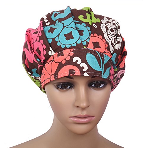 JoyRing Adjustable Surgical Scrub Cap Medical Doctor Bouffant Hats with Sweatband and Free Cotton Mask (Set G)