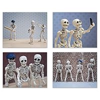 Summit Designs Hipster Skeleton Wall Art Decor - Set of 4 (8x10) Funny Hipster Skull and Bones Poster Photos - Bathroom Bedroom Basement Decor