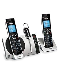 VTech DS6771 3 DECT 6.0, teléfono inalámbrico desplegable con conexión a Cell, Siri y  Now Access, plateado negro, 2 teléfonos inalámbricos y 1 audífono inalámbrico