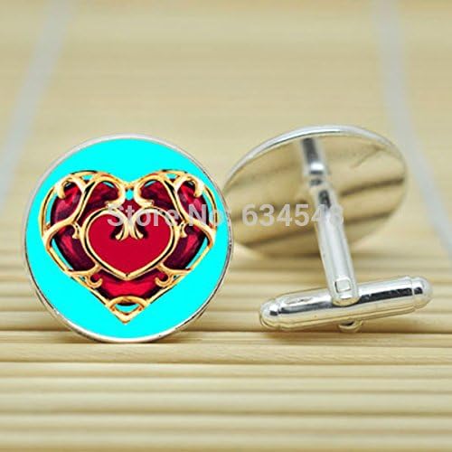 Pretty Lee Legend Of Zelda Heart Container In Silver Cufflinks Glass Cabochon Cufflinks C3752