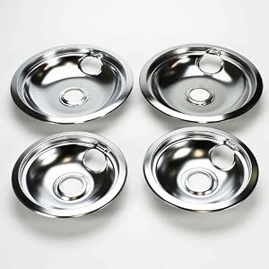 Image of 316048413 AND 316048414 OEM FRIGIDAIRE KENMORE BRAND DRIP PAN SET - INCLUDES (2) 6" PANS AND (2) 8" PANS