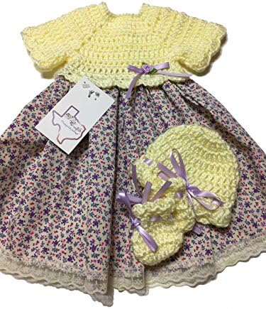 MiC Crafts Handmade Crochet Micro Preemie 2-3 lbs Gown Shoes Hat Floral (Micro Preemie 2-3 lbs)