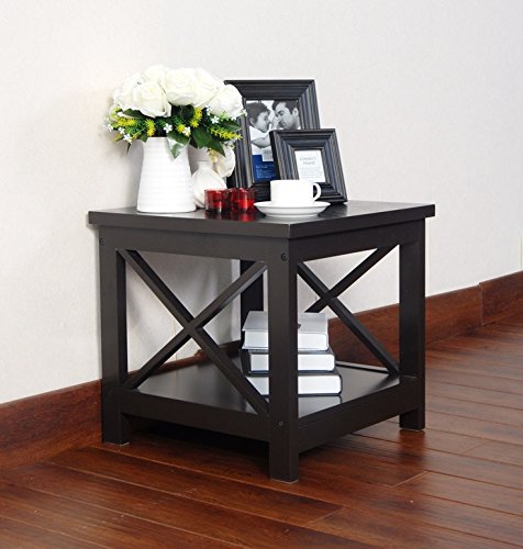 Espresso Finish Wooden Square Chair Side End Table with Shelf