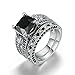 FENDINA Womens Luxurious 18K White Gold Plated Wedding Engagement Rings Princess Cut 2.5ct Created Black Diamond Solitaire Anniversary Promise Rings Set
