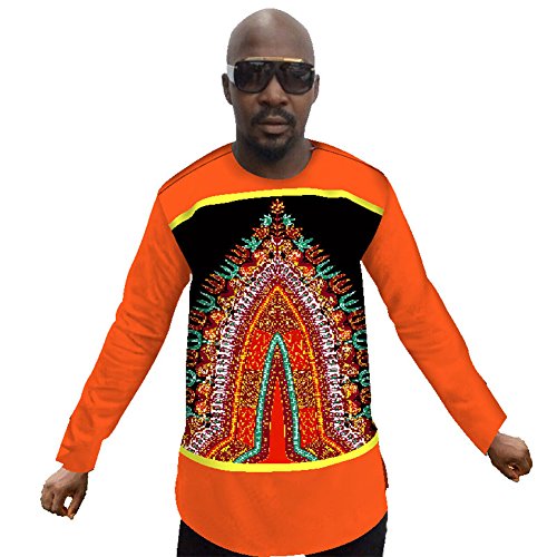 Men 's Blouses Dashiki T-shirts Tops Cotton Long Sleeve African Print Bright wyn44