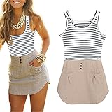 Mansy Women's Ladies Chiffon Long Top Blouse Summer Womens Sleeveless Mini Dress,Black Striped,Large