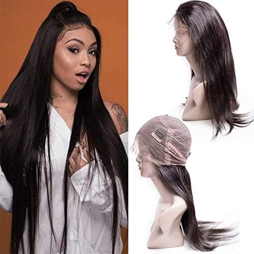 360 Lace Frontal Wig Smooth Straight Brazilian Virgin Human Hair Lace Wigs with Baby Hair for Black Women 16-26 inch Natural Color 130% Density Pre Plucked Hairline Bleached Knots