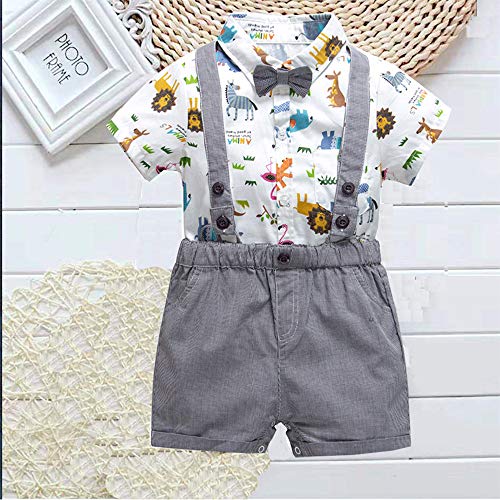 SeClovers Baby Tuxedo Outfits-Gentleman Bowtie Romper-Suspender Shorts Set, Toddler Baby Boys Formal Suit 3-6 Months