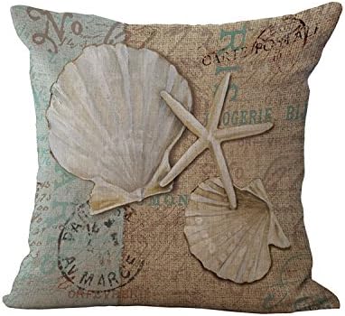 Venzhe New Retro Cotton Linen Mediterranean Ocean Series Conch Starfish Pillow Case Beach Cushion Cover Home decoration 18x18 Inch - Pattern 1