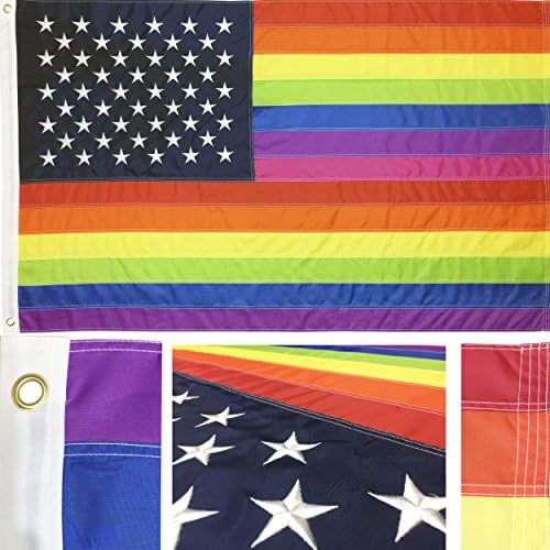Rainbow USA Flag 3' x 5' Ft 210D Nylon Premium Outdoor Gay Pride Flag