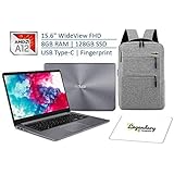 ASUS VivoBook 15.6 Inch Thin and Lightweight FHD WideView NanoEdge Laptop, AMD A12-9720P Quad-Core Processor, 8GB RAM, 128GB SSD, USB Type-C, Fingerprint Reader W/Legendary Backpack & Mouse Pad Bundle