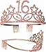 MEANT2TOBE 16th Birthday Sash and Tiara for Girls - Fabulous Set: Glitter Sash + Stars Rhinestone Pink Premium Metal Tiara, 16th Birthday Gifts for Sweet 16 Birthday Party