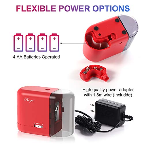 RUIYA Electric Pencil Sharpener, Heavy Duty Helical Blade Pencil Sharpener, Super Fast, Safety Design, Auto-Stop, Ultra Portable, AC Adapter or Battery Operated for Classroom/Home/Office and More ...