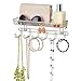 mDesign Metal Closet Wall Mount Jewelry Accessory Storage Organizer Shelf with 6 Hooks and 1 Basket for Storage of Necklaces, Bracelets, Rings, Earrings, Sunglasses, Wallets - Satin