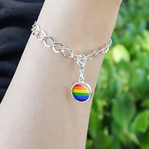 Rainbow Pride Gay Lesbian Contemporary Antiqued Bracelet Pendant Zipper Pull Charm with Lobster Clasp