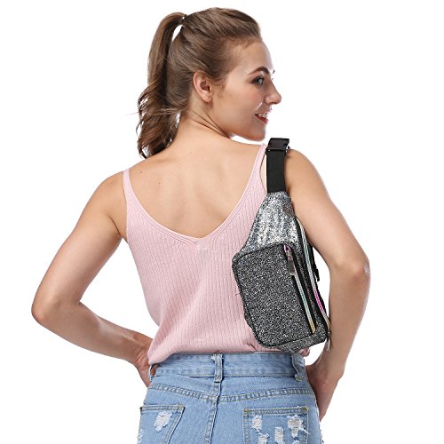 Miracu Holographic Neon Fanny Packs for Women, Fashion Cute Fanny Pack for Rave, Festival (Black) - Thumbnail 5